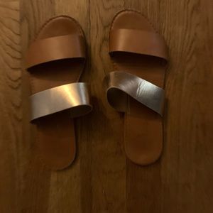 Lulus Time to Chill Tan & Rose Gold Slide Sandals